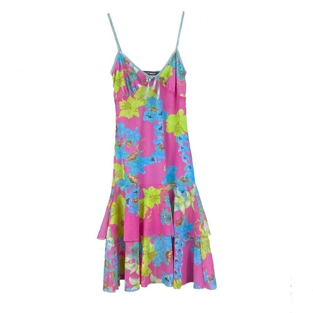 TallyWeijl Tropical Floral Spaghetti Strap Pink Mini Sundress Petite XS XXS - Picture 8 of 9